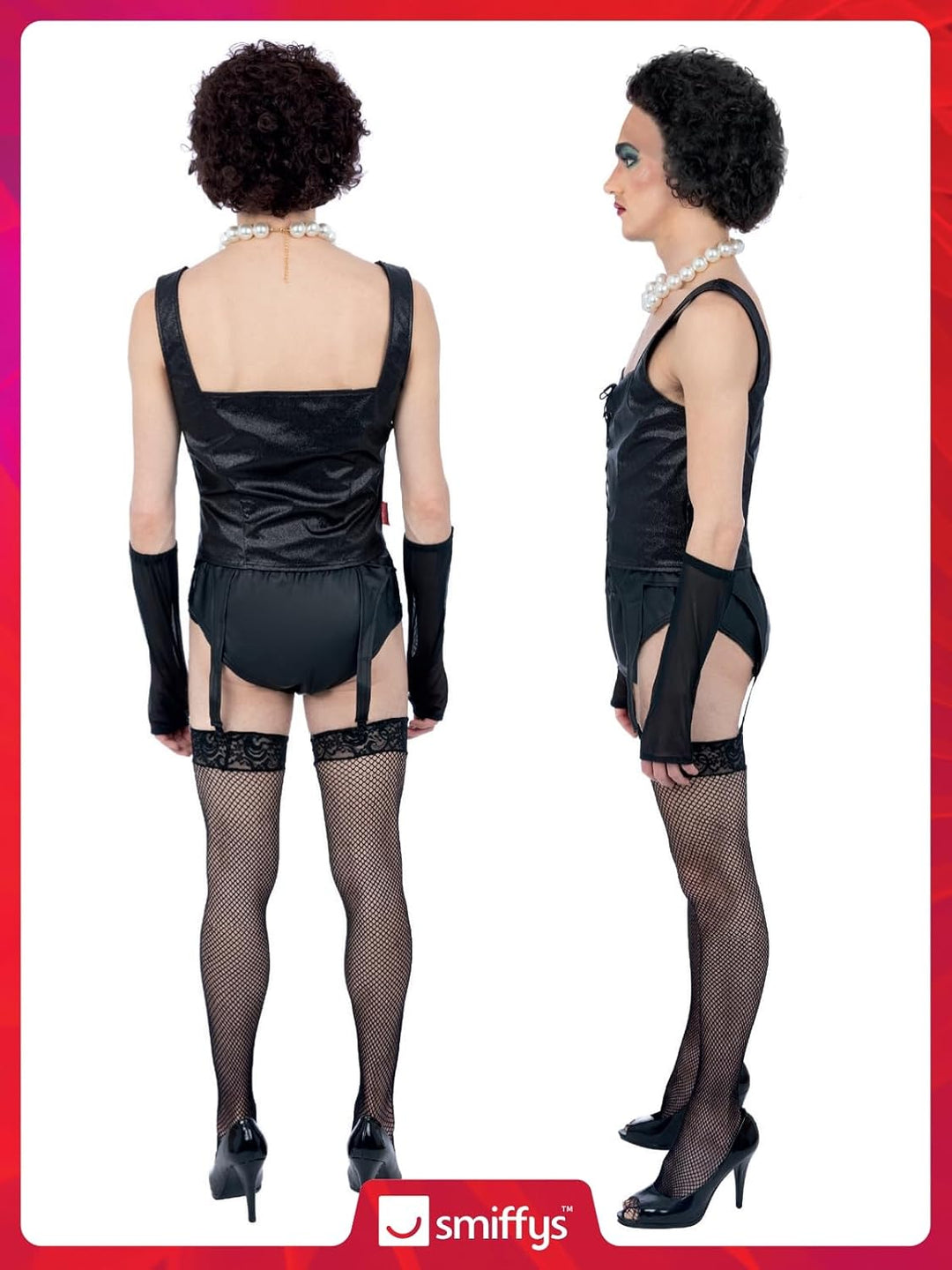 Smiffys Rocky Horror Show Frank N Furter Kostüm für Erwachsene, Korsett, Strapsgürtel, Hose, Handsch