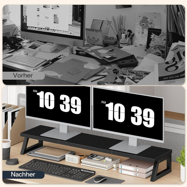 HOOBRO Monitorständer Holz für 2 Monitore, 100 x 24 x 12,5 cm, Dual Monitor Ständer, Bildschirmerhöh
