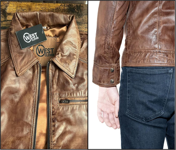 West clever Herren-Lederjacke, 100% echtes weiches Schafsleder, Herrenjacken, Jungen-Winterjacke, He
