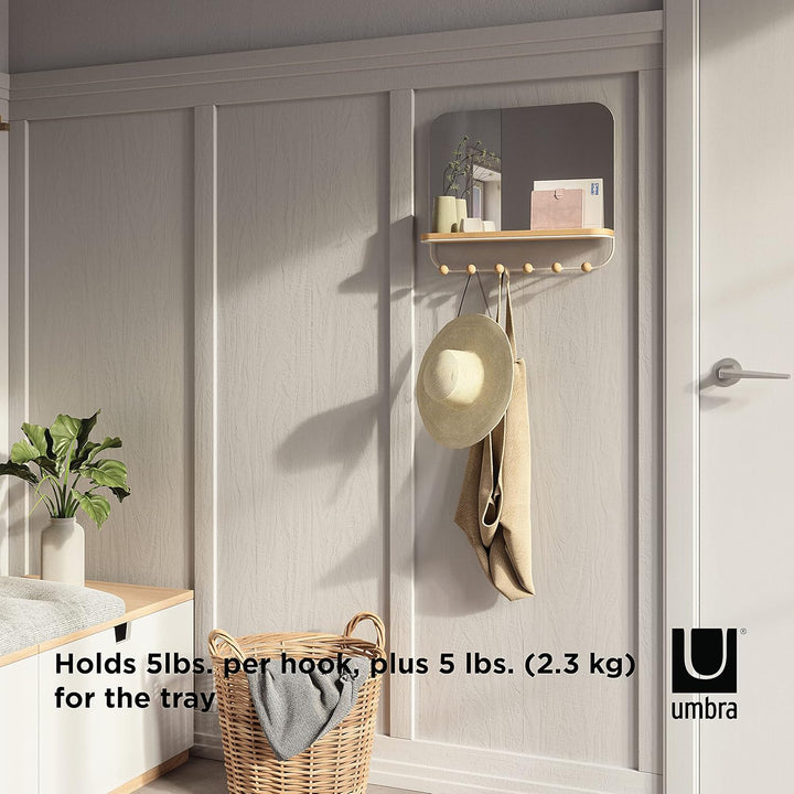 Umbra Estique Wandspiegel mit Ablage und 6 Haken, Accessoire Organizer für den Eingang, Weiss Weiss