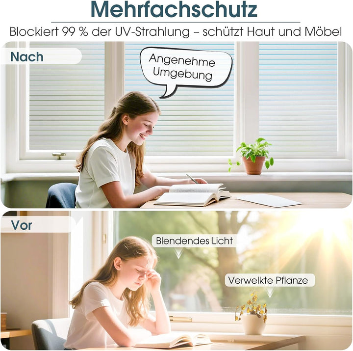 Lifetree Fensterfolie Streifen Blickdicht Sichtschutzfolie: Selbstklebend Fenster mit statischer Haf