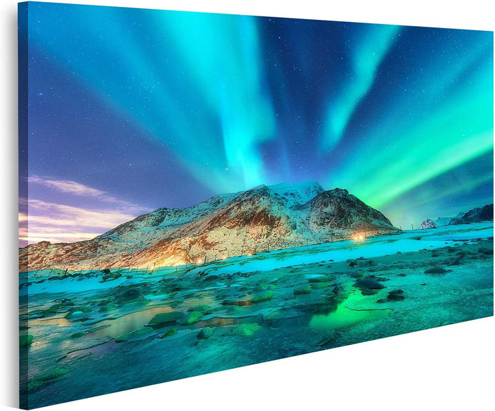 islandburner Bild auf Leinwand Polarlicht Nothern Lights Lofoten Inseln Norwegen Bilder Wandbilder P