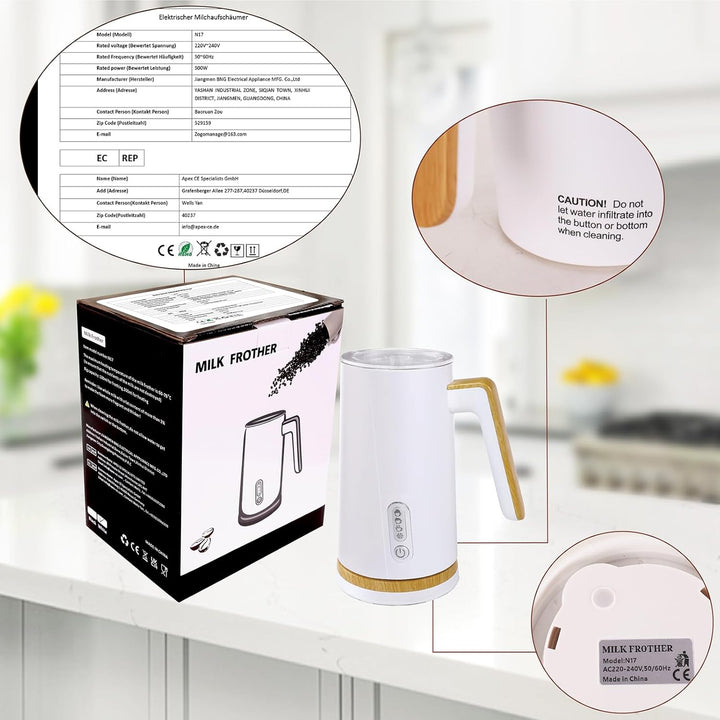 NESSGRAIM Elektrischer Milchaufschäumer 4-in-1 – Milchschäumer Elektrisch für heissen und kalten Mil