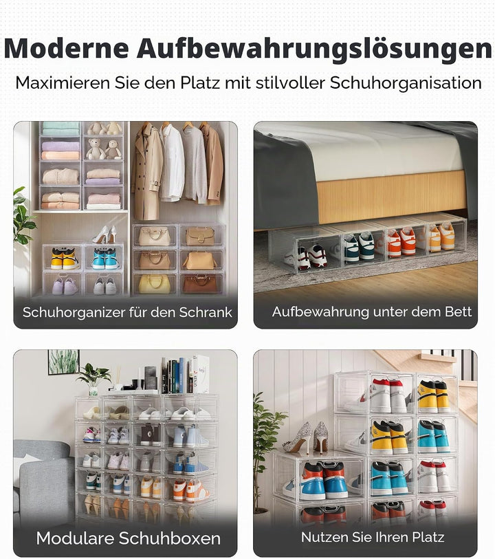 ADOV Schuhboxen, 6 Stück Schuhboxen Stapelbar für Männer Frauen und Kinder, Schuhorganizer Platzspar