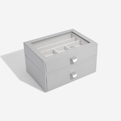 Stackers Pebble Grey Classic Jewellery Box - Set of 2 (with Drawers), Pebble Grey