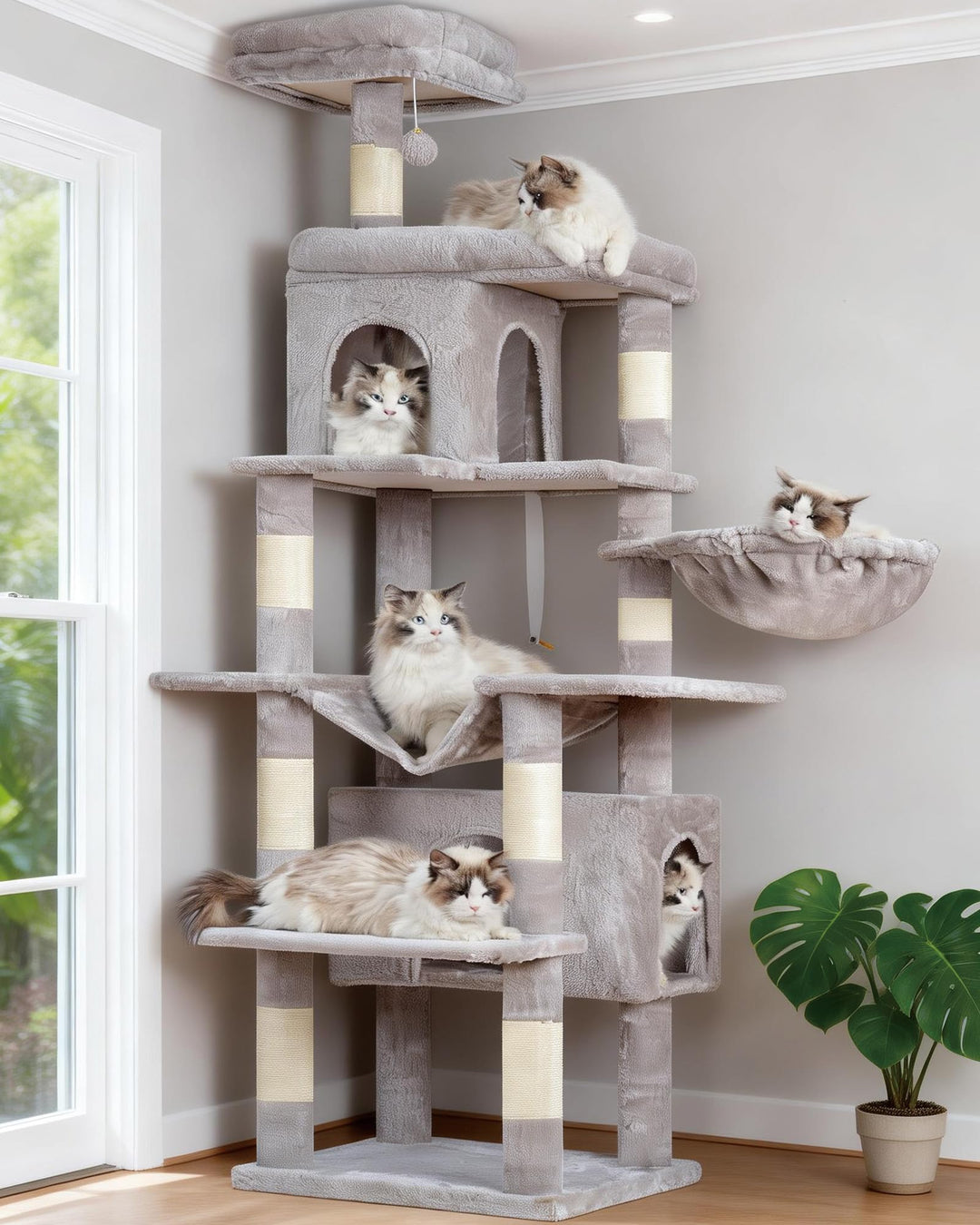Heybly Kratzbaum, 178 cm Hoch, kratzsäule für Indoor Katzen, Mehrstöckiger Katzenkratzbaum mit 8 Kra
