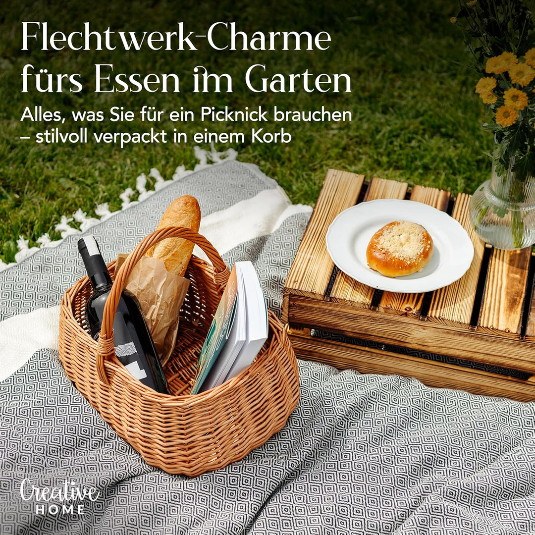 Creative Home Einkaufskorb Weidenkorb mit Henkel Picknickkorb | 36 x 26 x 31 cm (+/- 2 cm) | Handgef