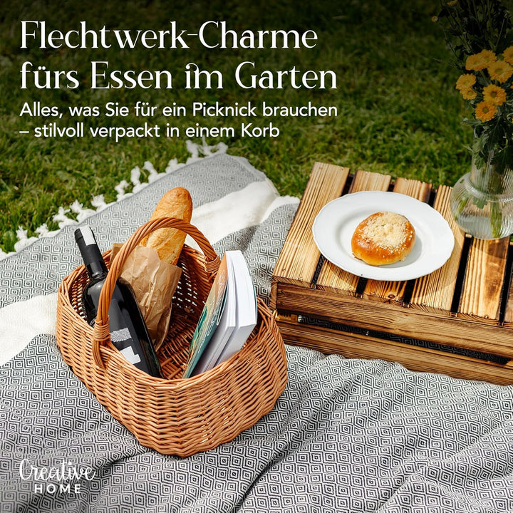 Creative Home Einkaufskorb Weidenkorb mit Henkel Picknickkorb | 36 x 26 x 31 cm (+/- 2 cm) | Handgef