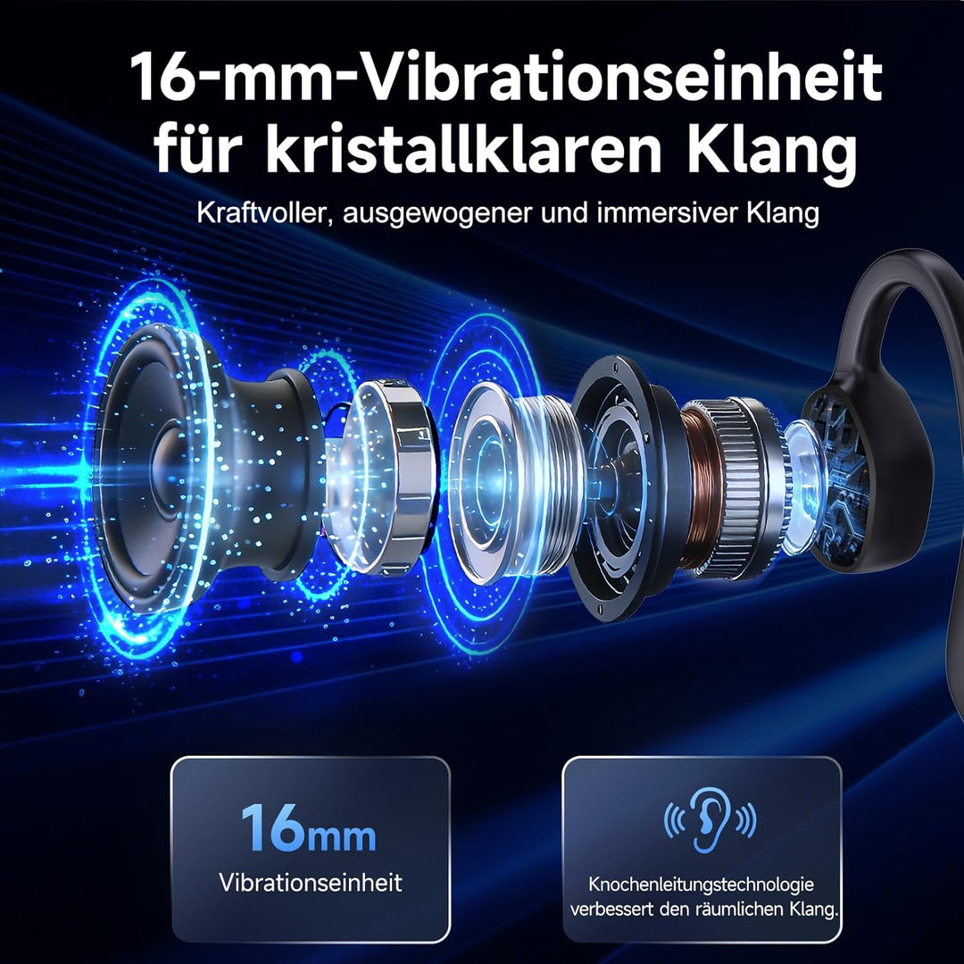 Knochenleitung Kopfhörer Bluetooth 6.1, IPX7 wasserdichte Open-Ear Kopfhörer mit Mikrofon, leichte B