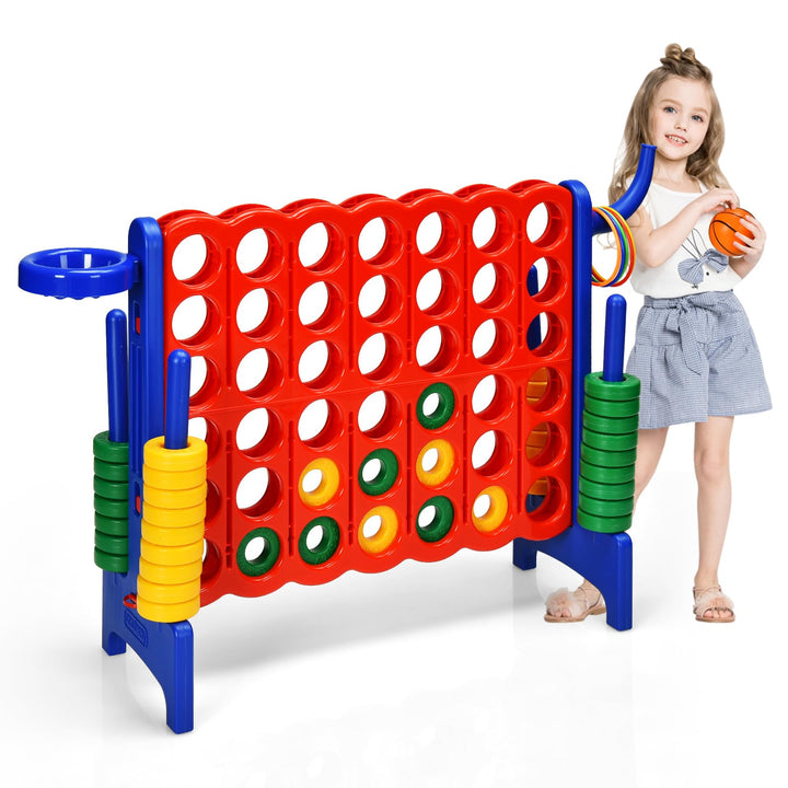 COSTWAY Riesiges 4 Gewinnt Spielset mit Basketballkorb und Wurfspiel, inkl. 42 Jumbo Ringen und Schi