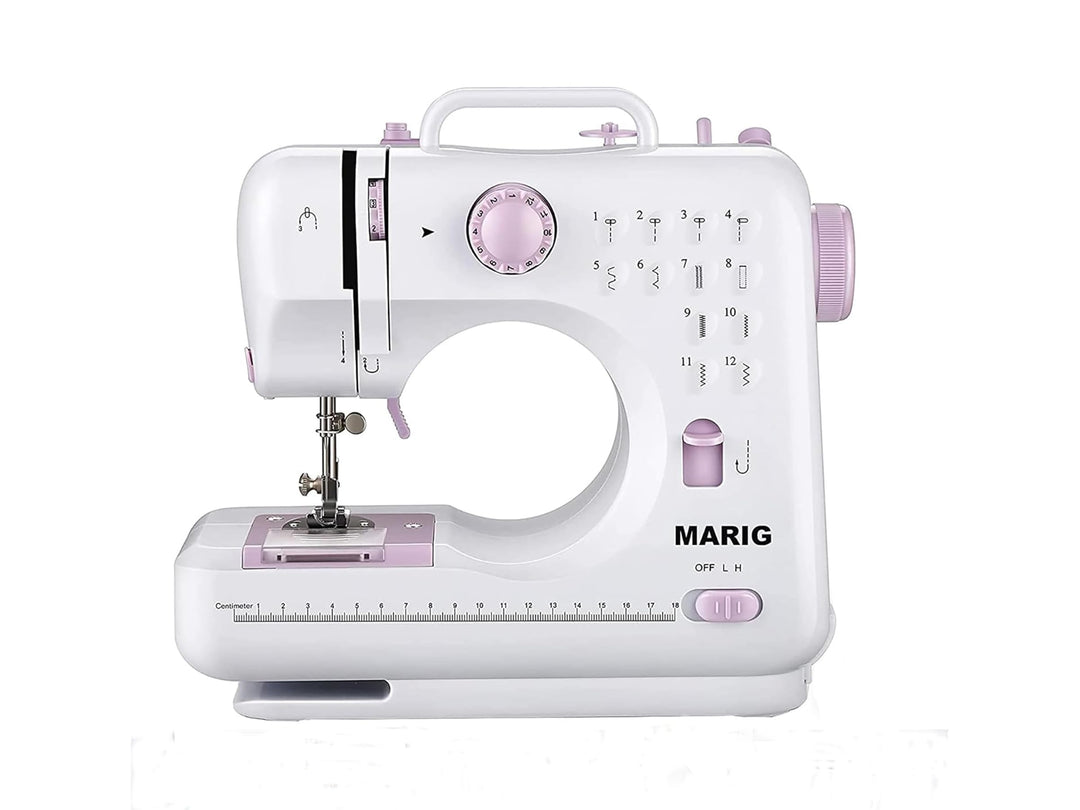 Nähmaschine für Einsteiger mit 2-fach Doppelfaden/Nähen mit 12 eingebauten Nähten/Mini Nähmaschine/H