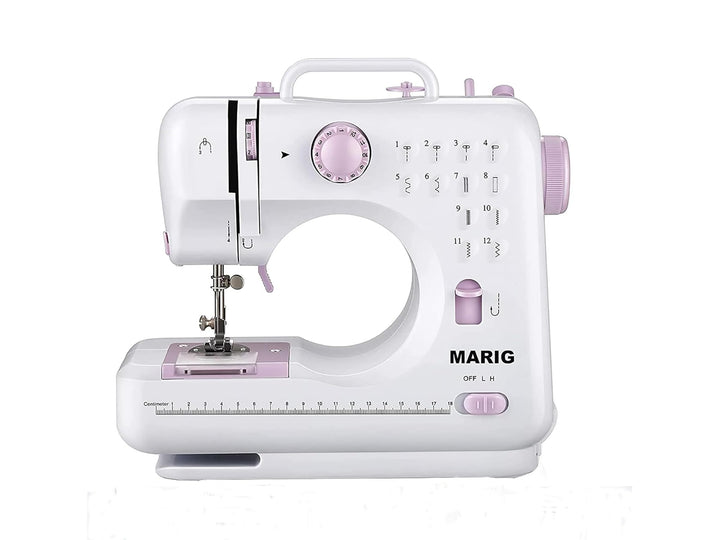 Nähmaschine für Einsteiger mit 2-fach Doppelfaden/Nähen mit 12 eingebauten Nähten/Mini Nähmaschine/H