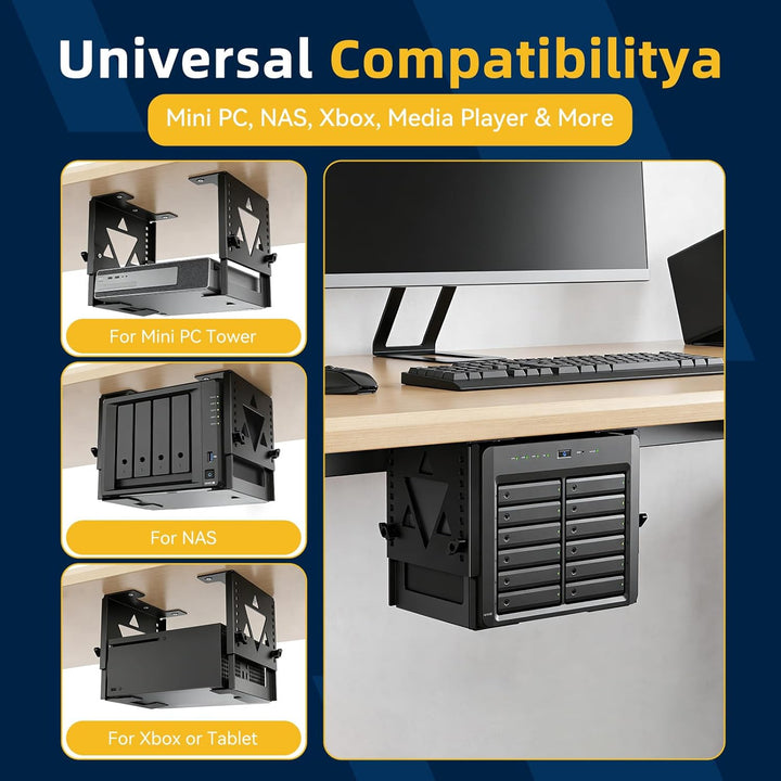 Untertisch-Halterung für Mini-PC, NAS – Höhen- & Breitenverstellbarer PC Halter unter Schreibtisch,