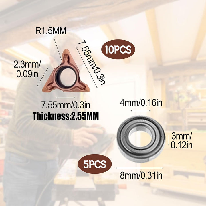 10 Stück Dreiecksschneiderköpfe Rundwinkel für Mini Pneumatische Anfasmaschine, Wolframstahl-Drehein