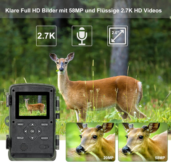 Wildkamera, 2.7K 48MP Video Wildtierkamera, 120 Weitwinkel Jagdkamera Testsieger mit Bewegungsmelder