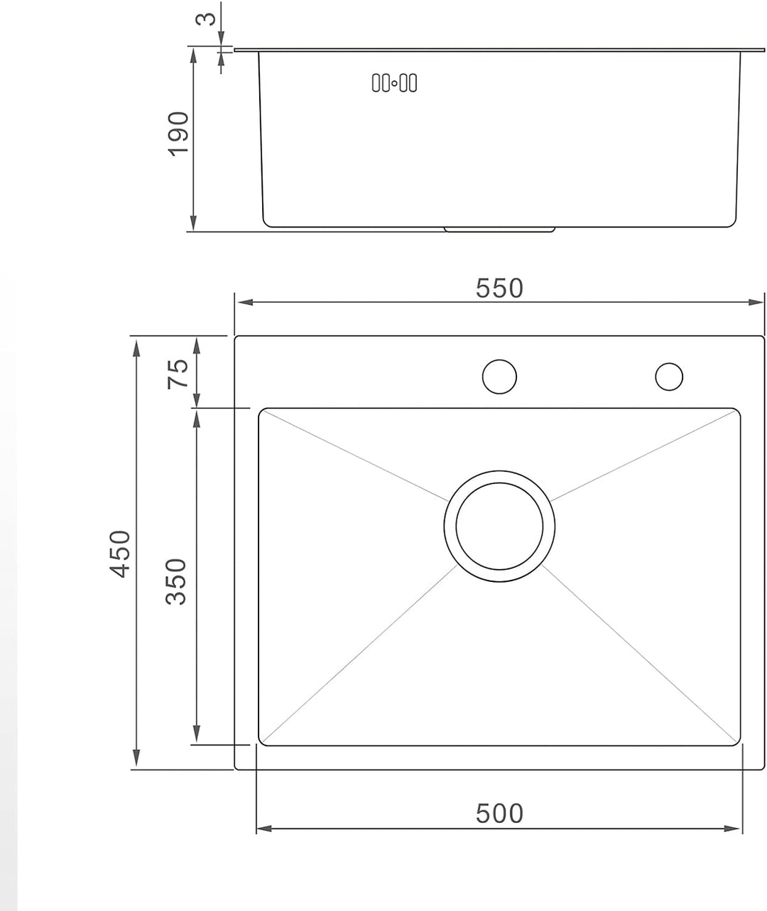 Ibergrif Spüle Küchenspülen für den Unterbau, 55-45cm Unterbaubecken, Spülbecken Satin Edelstahl, 1