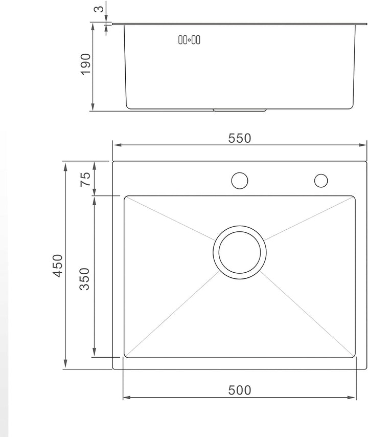 Ibergrif Spüle Küchenspülen für den Unterbau, 55-45cm Unterbaubecken, Spülbecken Satin Edelstahl, 1