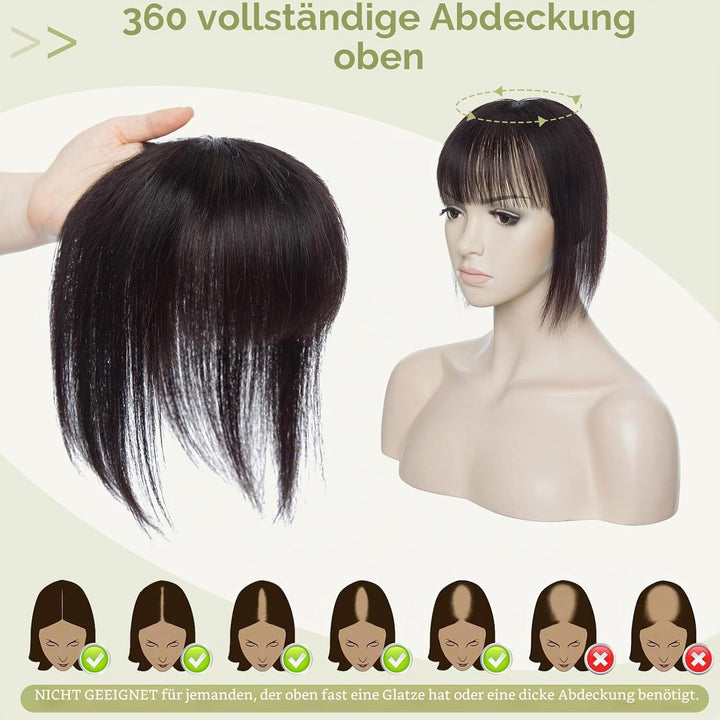 S-noilite Topper für Frauen Echthaar mit Pony 150% Dichte Toupet Haarteil Echthaar Damen Haarverdich
