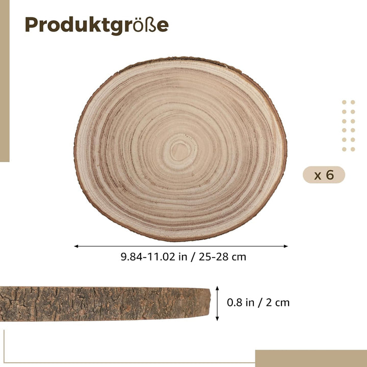 6 Paulownia Holzscheiben 25-28cm 2cm dick, unbehandelt mit Rinde DIY Deko | Natürliche runde Baumsch