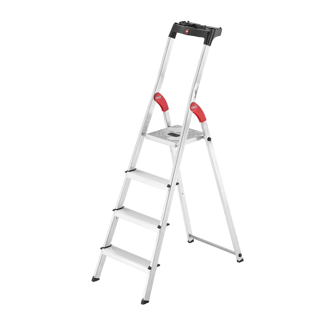 Hailo Stehleiter StandardLine 4 Stufen, belastbar bis 150 kg, kleine Leiter aus Aluminium mit Ablage