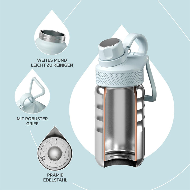IDEUS Vakuumisolierte Wasserflasche, 12oz (360ml) Edelstahl Doppelwand Flasche Metall Sport Kantine