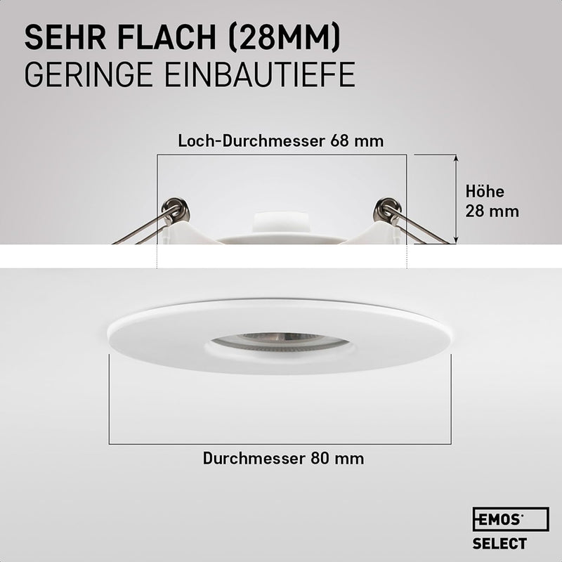 Emos LED Einbaustrahler 230V 5W, 370lm | Einbaustrahler wasserdicht IP44 für Aussen und Innen | LED