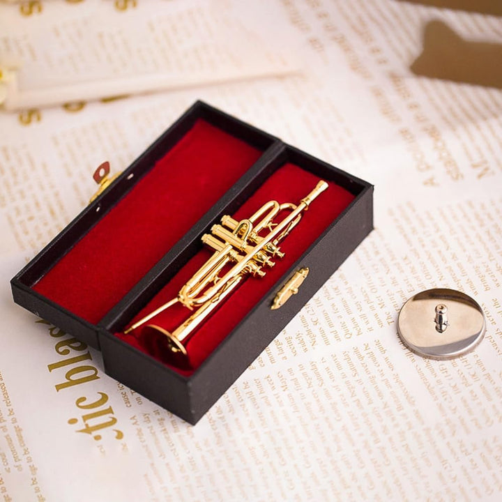 Hapivida Miniatur Trompetenmodell, Zarte Goldene Mini Trompete Instrument Dekoration Messing Instrum