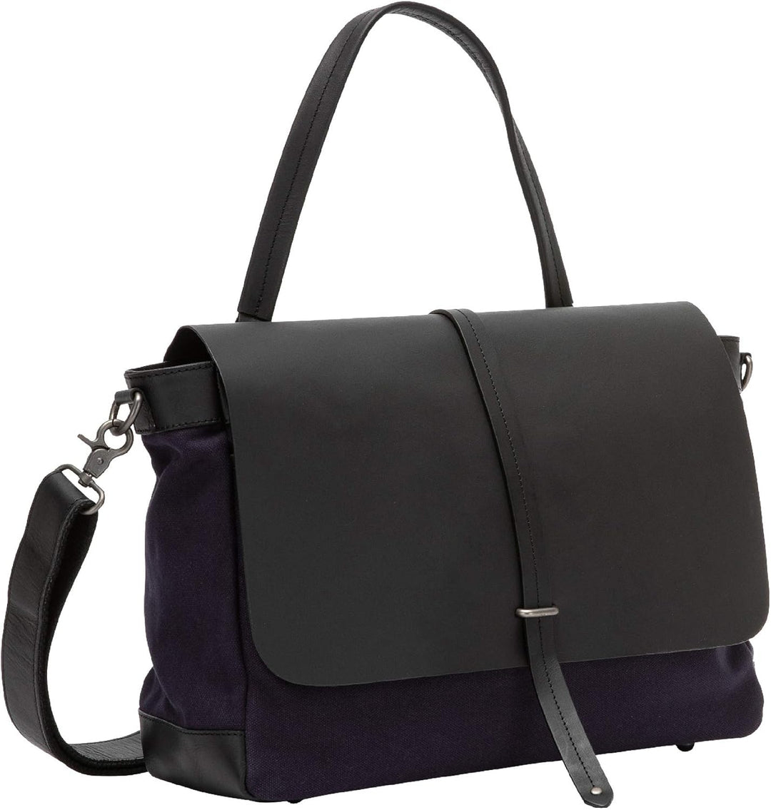 DUDU Grosse Damen Schulter-Tasche aus Leder und Canvas Stoff Bicolor Postman mit abnehmbarem Schulte