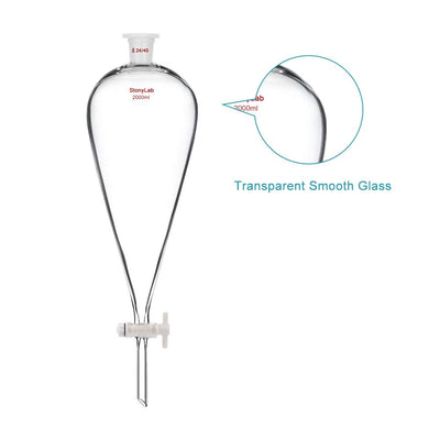 StonyLab 2000 ml Trichter aus Borosilikatglas, Separatory Funnel, Schwerwandig Konisch mit 24/40 Gel