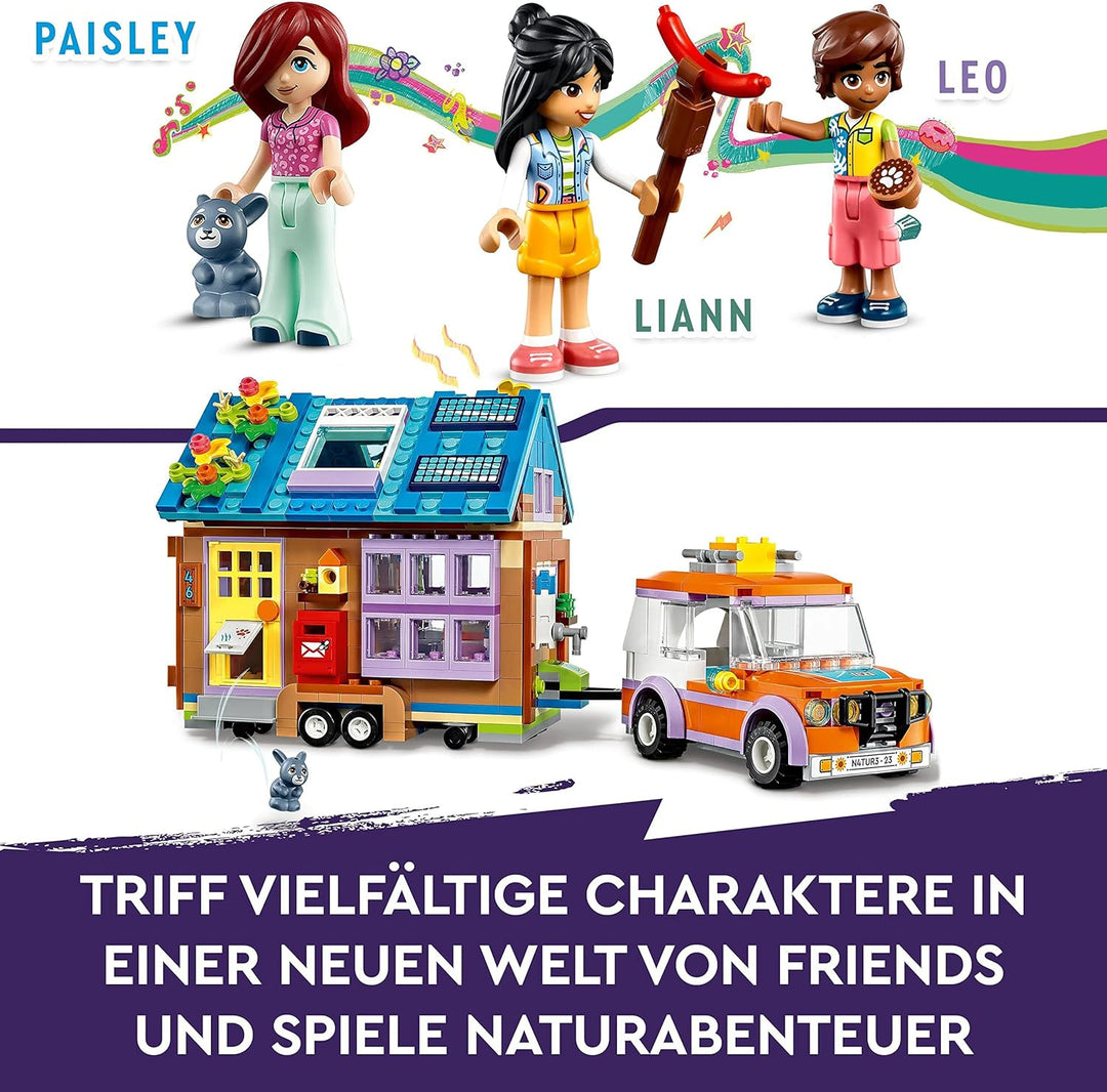 LEGO 41735 Friends Mobiles Haus, Camping-Spielzeug mit Auto, Tieren und Mini-Puppen Leo, Paisley & L