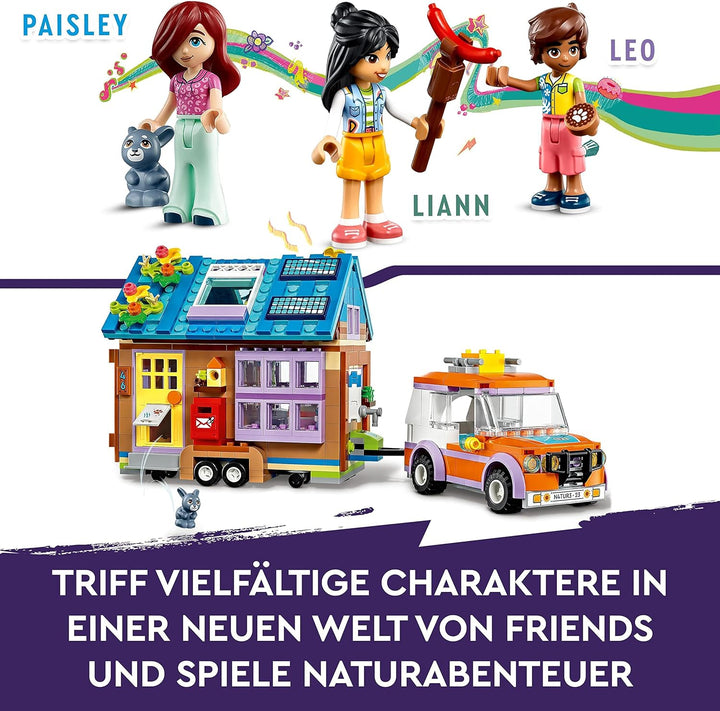 LEGO 41735 Friends Mobiles Haus, Camping-Spielzeug mit Auto, Tieren und Mini-Puppen Leo, Paisley & L