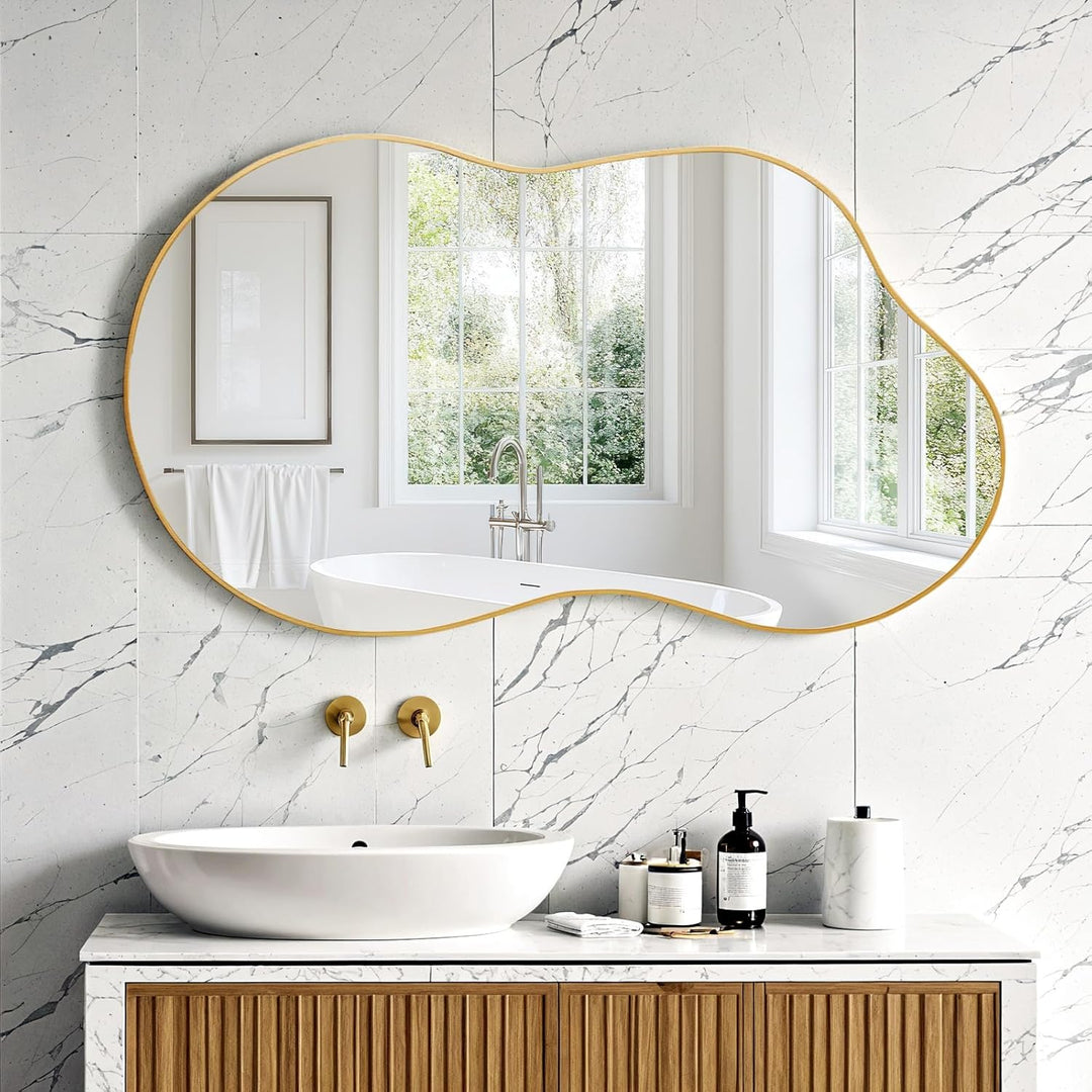 Clevich Spiegel Asymmetrisch 66x116cm Rahmen Alu, HD Glas Wandspiegel, Moderner Dekor-Spiegel, Schla