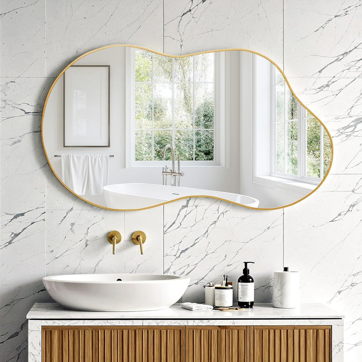 Clevich Spiegel Asymmetrisch 66x116cm Rahmen Alu, HD Glas Wandspiegel, Moderner Dekor-Spiegel, Schla