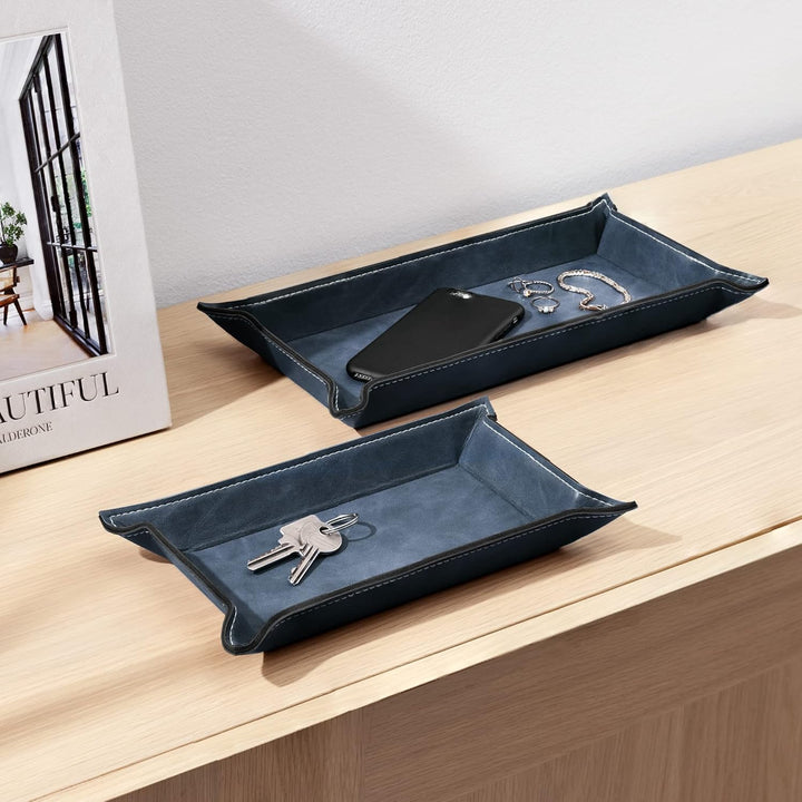Navaris Lederschale Tablett aus Kunstleder - 2X Schale Ablage Leder - Ablageschale für Schmuck Schlü