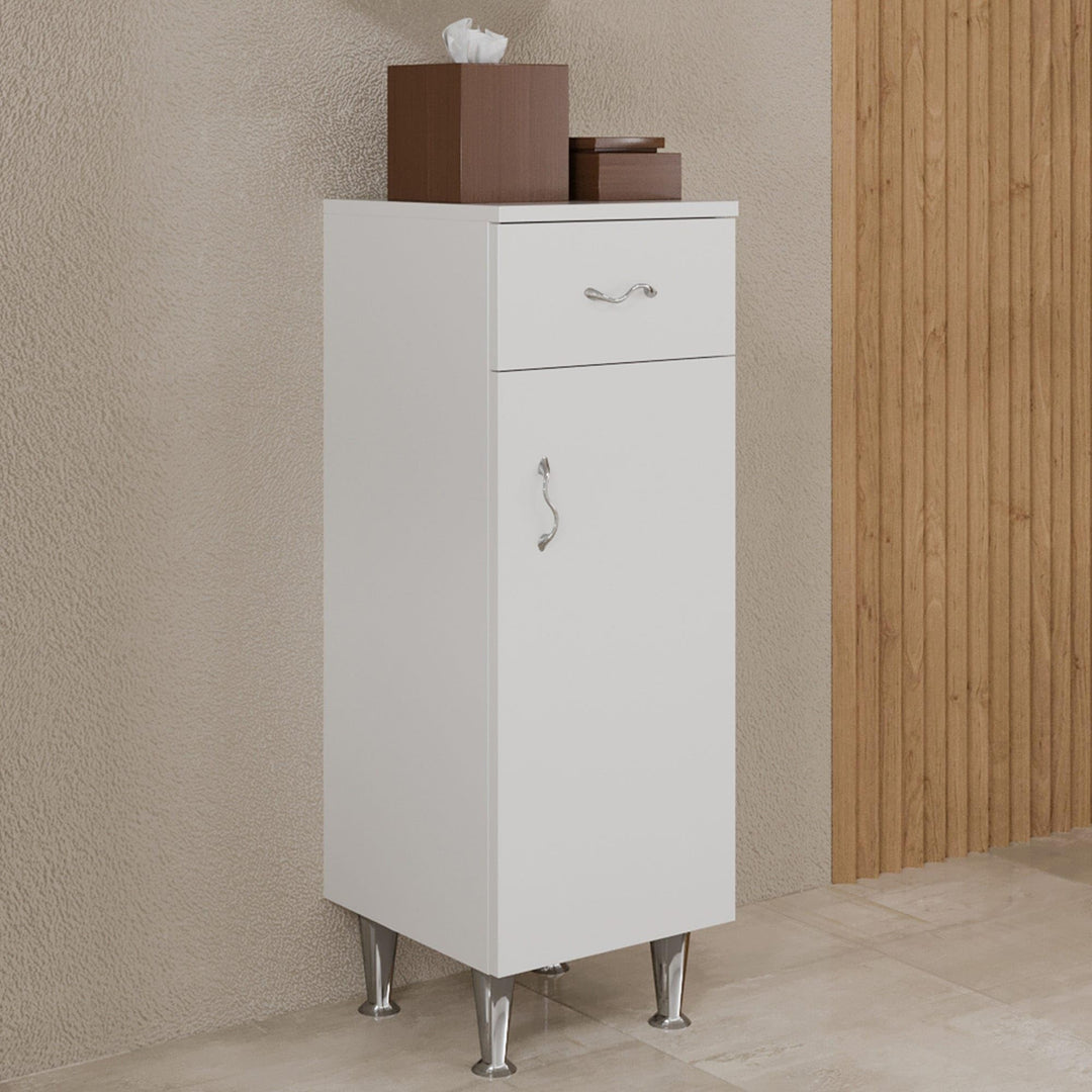 KIAMAMI VALENTINA Weisser Badezimmerschrank mit Chromfüssen