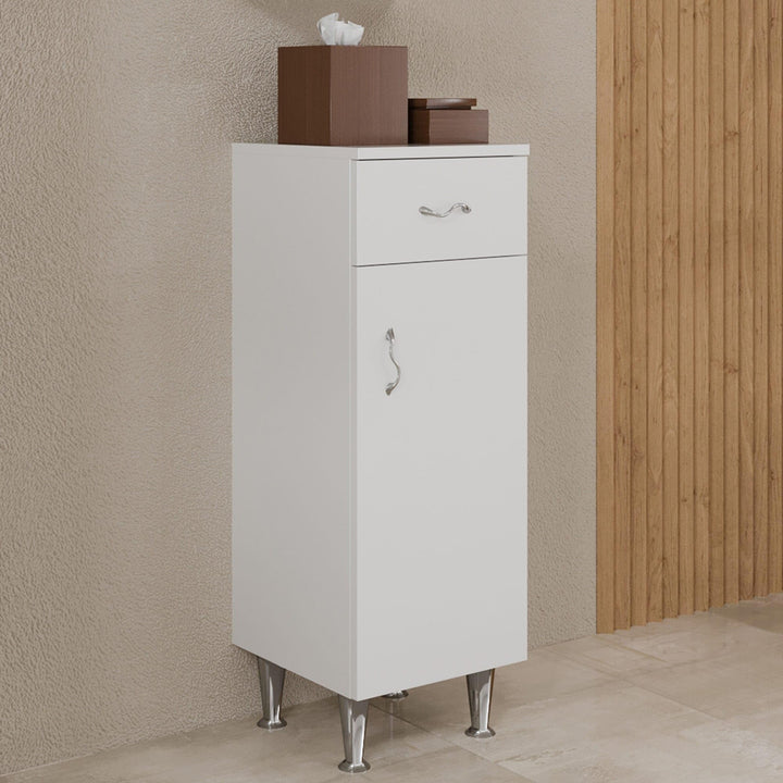 KIAMAMI VALENTINA Weisser Badezimmerschrank mit Chromfüssen