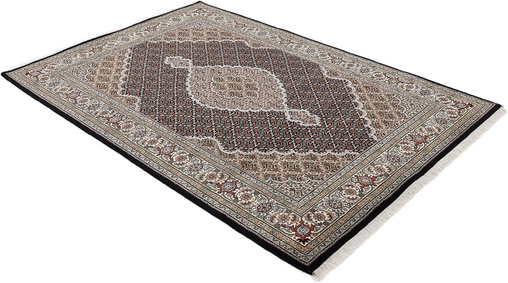carpetfine Tabriz Mahi Teppich Schwarz 60x90 cm | Handgeknüpfter Teppich für Wohn- und Schlafzimmer