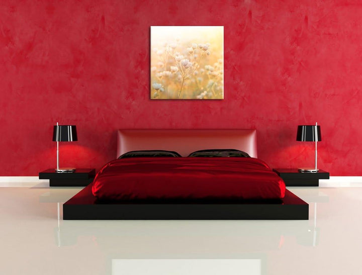 Romantische Blumenwiese, Format: 70x70 auf Leinwand, XXL riesige Bilder fertig gerahmt mit Keilrahme