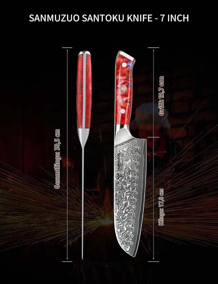 Damastmesser 18 cm Santokumesser - Japanisches Kochmesser - VG 10 Damaskus Stahl Küchenmesser mit Ha