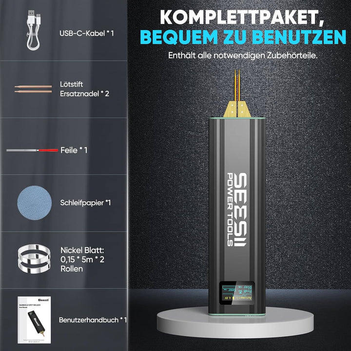 SEESII Punktschweissgerät für Akkus: Kabelloses Handwerkzeug, Klarer Bildschirm, Metallgehäuse, Trag