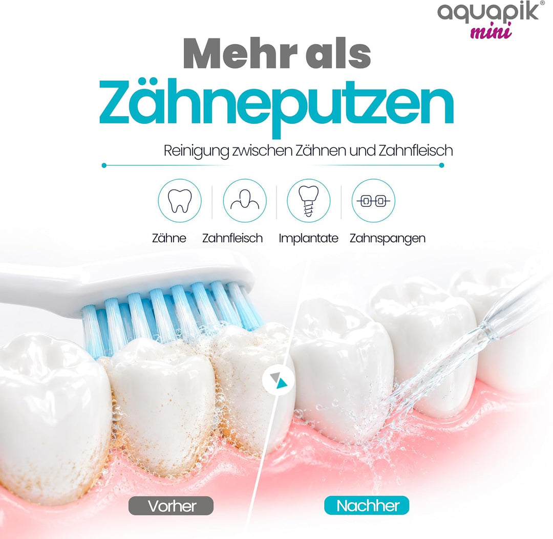 Aquapik® DUO Munddusche Aquapik® 100 Desktop + Aquapik® Mini, tragbar, von Zahnärzten empfohlen + Pl