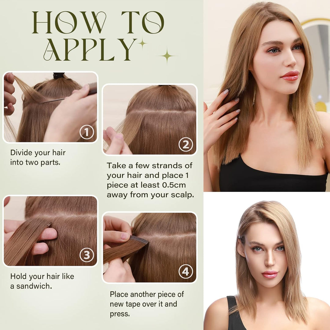 Benehair Tape in Extensions Echthaar, 20Pcs 20g Invisible Tape Extensions Echt Haar, Haarverlängerun