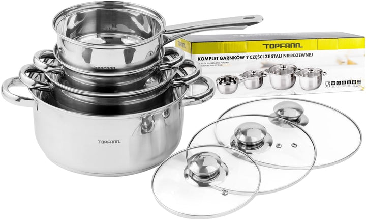 7 Teilig Edelstahl Induktion Topfset Topf Töpfe Kochtopf Glasdeckel Kochtopfset