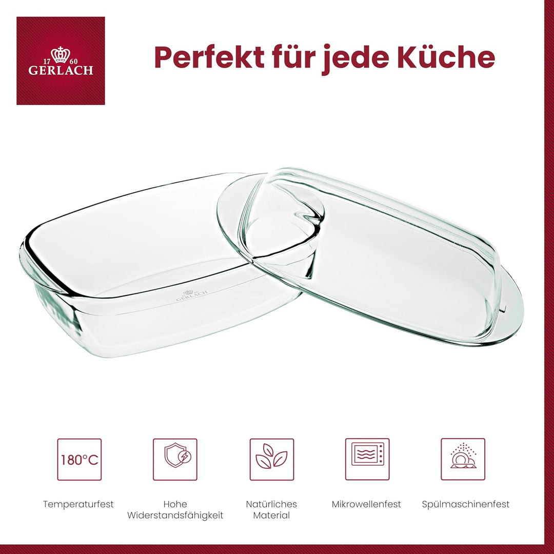 Gerlach 1760 Auflaufform 4,5 l Aus Hitzebeständigem Glas Borosilikatglas Mit Deckel Rechteckig 27 x