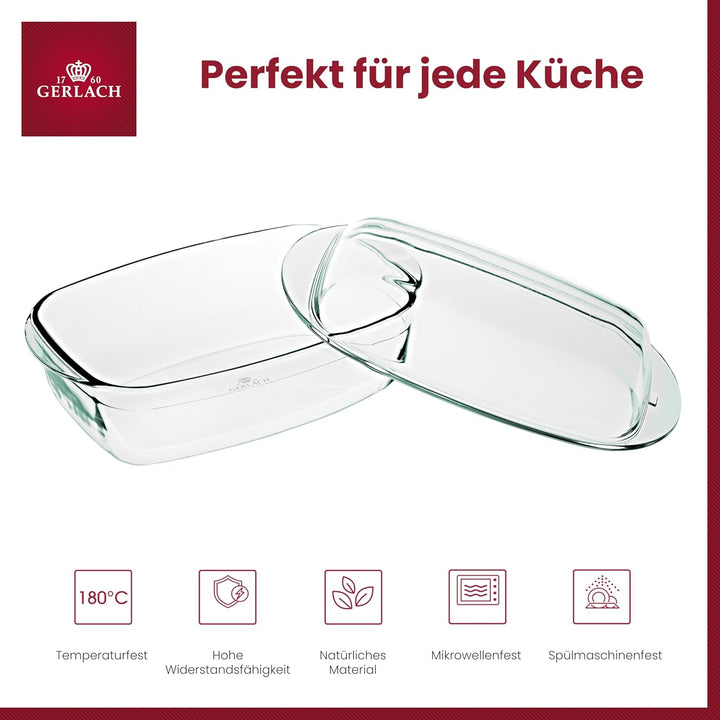 Gerlach 1760 Auflaufform 4,5 l Aus Hitzebeständigem Glas Borosilikatglas Mit Deckel Rechteckig 27 x