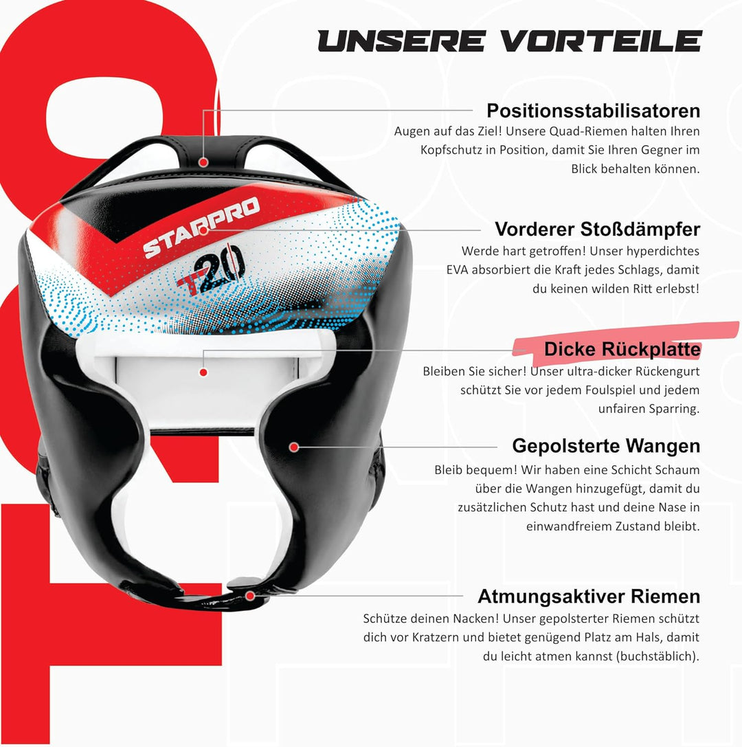 Starpro T20 Boxen Kopfschutz Boxhelm mit Gesichtsschutz - Für Boxen Sport, Kickboxen, MMA, Krav MAGA