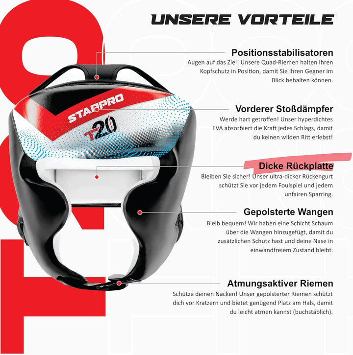 Starpro T20 Boxen Kopfschutz Boxhelm mit Gesichtsschutz - Für Boxen Sport, Kickboxen, MMA, Krav MAGA
