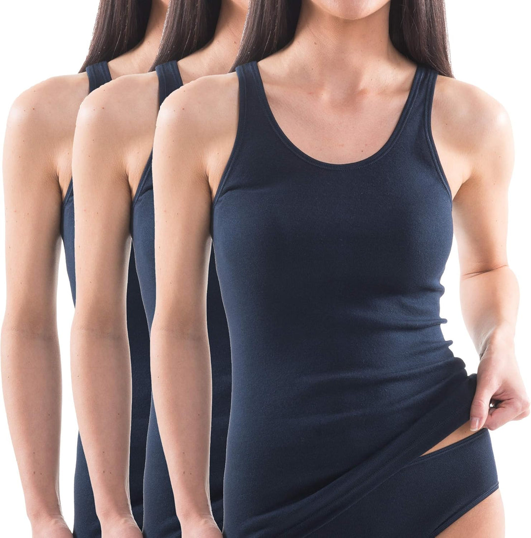 HERMKO 1310 3er Pack Damen Basic Tank Tops - 100% Bio-Baumwolle in Feinripp - Langlebig und Formbest