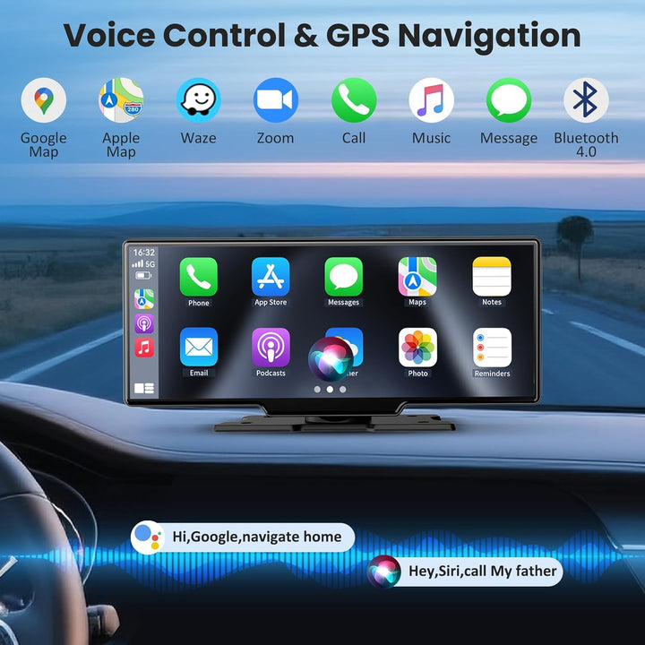 11 Zoll Wireless Carplay Display Für A-ppIe CarPlay und Android Auto mit 4K Dashcam 1080P Rückfahrka