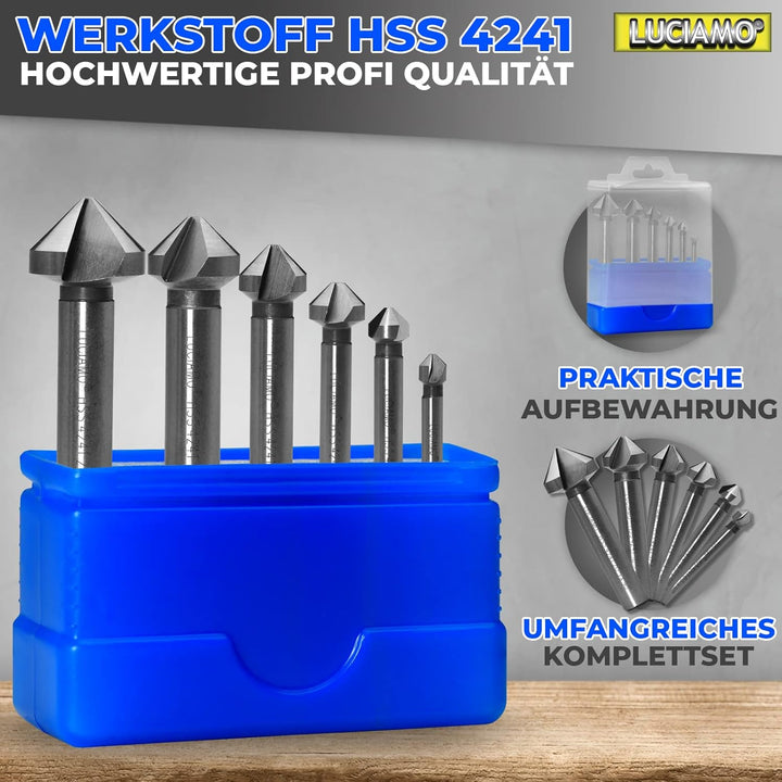 LUCIAMO 6 Stück 90° Profi Senker Set HSS 4241 - für Holz, NE-Metall und Kunststoff - ein Muss für je